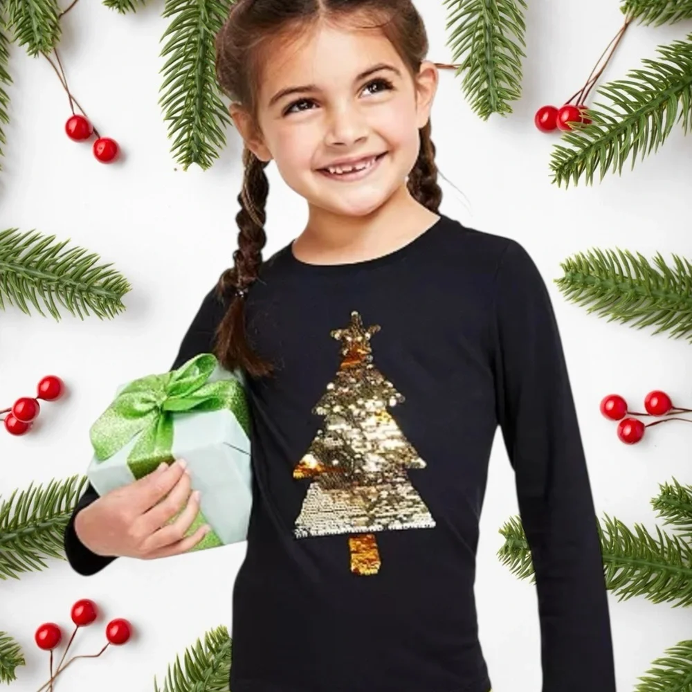 Epic Threads Black Long Sleeve with Sequin Tree Design